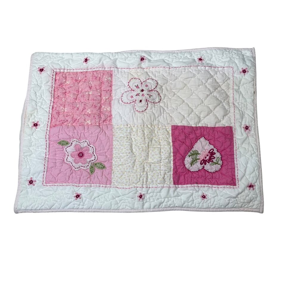 Pottery Barn Kids Pink Quilted Sham Pillowcase With Floral Embroidery